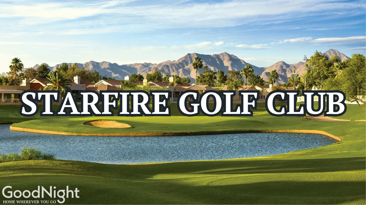 A scenic golf course with a shimmering lake, gently rolling fairways, scattered palm trees, distant mountains, and a handful of houses nestled along the edges. The atmosphere is peaceful and inviting, ideal for both casual and serious golfers. The view showcases the sort of lush, well-maintained landscape Scottsdale is known for.